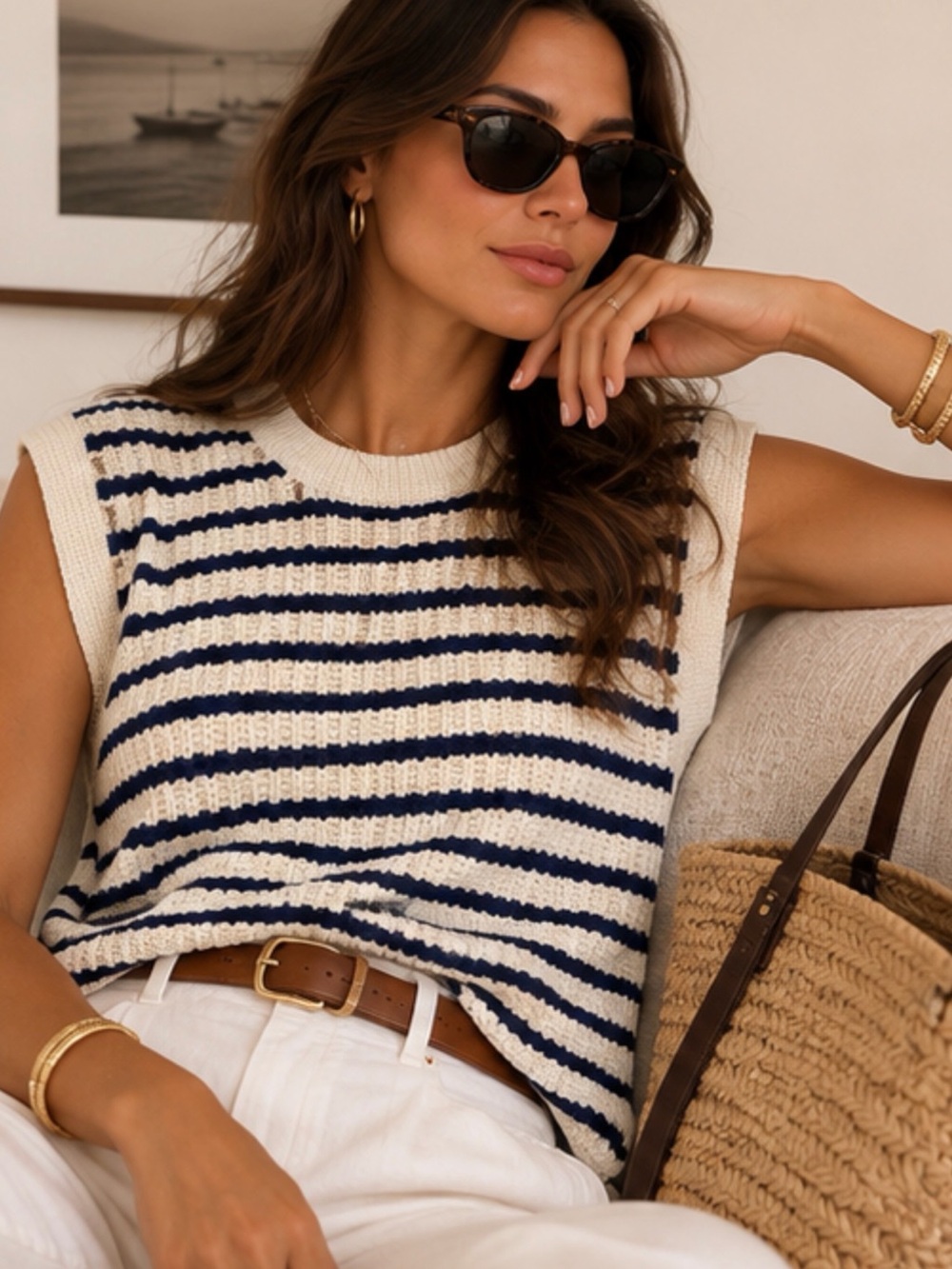 Calypso St. Barth Striped Scoop Neck Sweater size S 100% Cotton